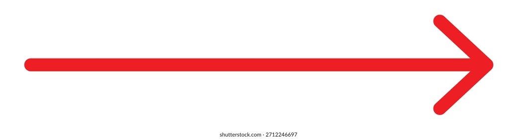 Rotes langes Rechtspfeilsymbol. Sauberes, flaches Vektordesign einzeln auf weißem Hintergrund.