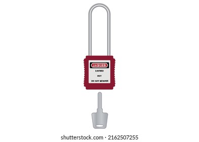 red long shackle lockout padlock and key underneath