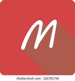 Red Long Shadow Icon of the Letter M
