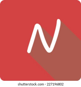 Red Long Shadow Icon of the Letter N