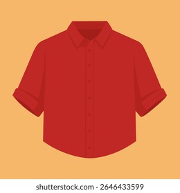 Red long sleeve button up shirt. Isolated flat vector illustration.