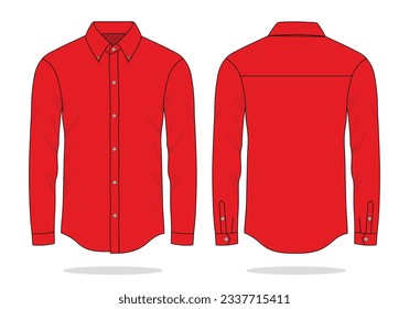 Red Long Sleeve Dress Shirt Template on White Background.
Front and Back View, Vector File.