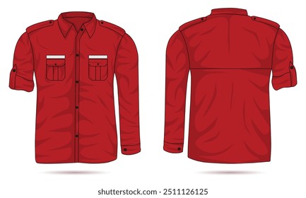 Red long sleeve office uniform template front and back view. Vector illustration