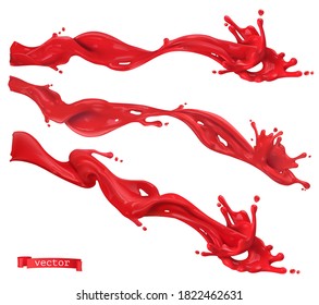 Largos salpicaduras rojas de pintura. 3.ª ilustración vectorial realista