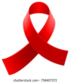 Red loop ribbon symbol World AIDS Day. Isolated on white vector illustration