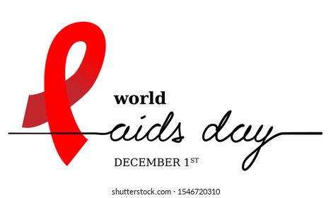Red loop or ribbon. World Aids Day, december 1. Vector banner, background with   lettering.