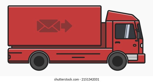 red lorry delivery truck side view vector flat illustration