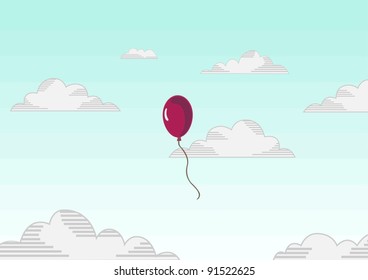 red Lost Balloon flying to the sky