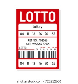 Red lotto ticket with barcode and winning number with white background