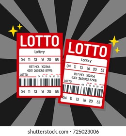Red lotto ticket Lottery with barcode and winning number