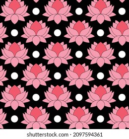 Red lotus flower and dot Seamless Pattern Design