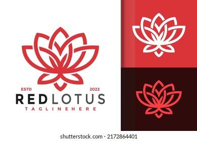 Red Lotus Flower Modern Logo Design  Vector Template