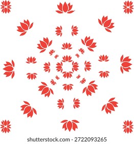 Las flores de loto rojas crean un elegante patrón radial.
