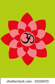 Red lotus with om symbol.