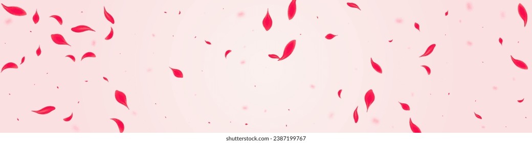 Red Lotus Vector Pink Panoramic Background. Fly Rose Design. Carmine Flower Japan Poster. Coral Summer Petal Banner.