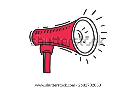 Red Loud Speaker, Megaphone, hand drawn illustration.	