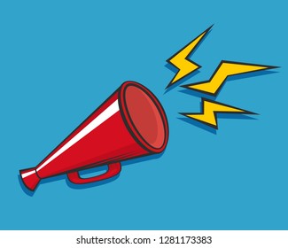 Red loudspeaker, megaphone, bullhorn icon or symbol. Social, media, marketing, advertising or promotion concept. Vector illustration.