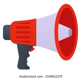 Red loudspeaker - modern flat design style single isolated image. Neat detailed illustration of fireman megaphone. Sound an alarm or announce an evacuation. Speakerphone, emergency equipment idea