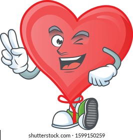 Red love balloon cartoon mascot style with two fingers