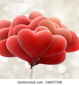 Red love balloons on abstract pastel blurred background. EPS 10 vector file included