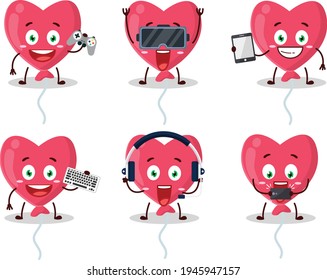 Red love baloon cartoon character are playing games with various cute emoticons