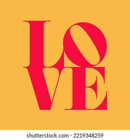 Red Love Block Text Vector Illustration with Yellow Background