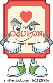 Red love coupon mascot cartoon character style with Smirking face