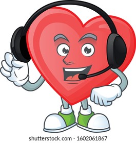 Red love cute cartoon character design with headphone