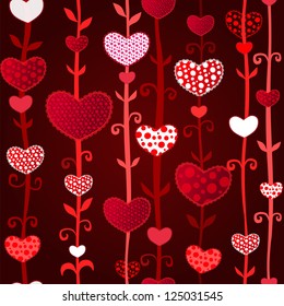 Red Love Dark Valentin's Day Seamless Pattern on Craft Paper. Vector Illustration for your design