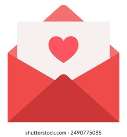 Red love emoji in letter message isolated on white background.