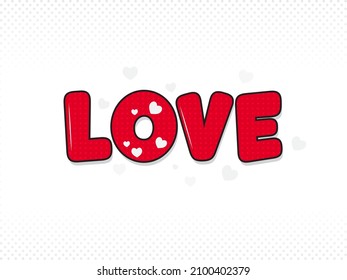 Red Love Font With Dotted Pattern On White Background.