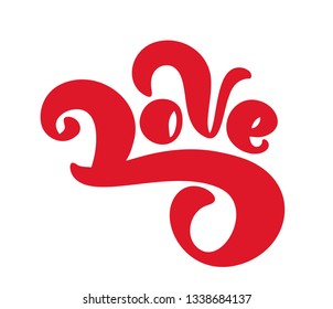 Red Love Handwritten vector ink lettering valentine concept. Modern brush hand drawn calligraphy. Isolated on white background, Design illustration for greeting card, wedding, valentines day, print