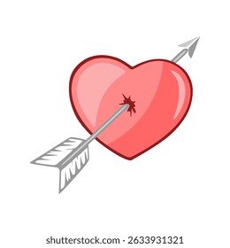 Red love heart with an arrow in transparent background