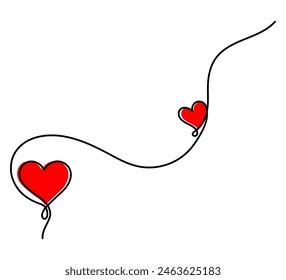 Red love heart in continuous one line art drawing