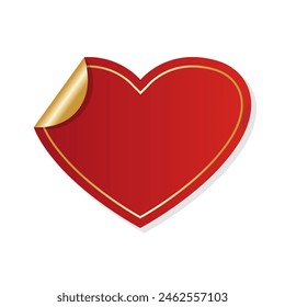 Red love heart with golden decoration frame line, cartoon vector isolated illustration