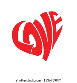 Red LOVE heart hand drawn vector letter. Fashion and graphic design for Valentines day greeting card, t shirt and poster printing. Lettering phrase isolated on the background