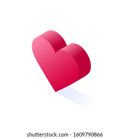 Red love heart icon. Isometric of red love heart vector icon for web design isolated on white background.