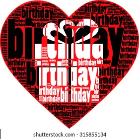 Red Love heart illustration  with gift box design together and black color birthday words vector print pattern.for fashion and graphic design, birthday celebration and Special gift offer t shirt print