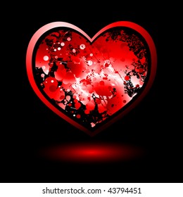 Red love heart with ink splat and drop shadow and outline