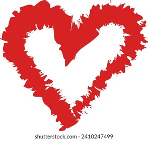 Red love heart made of rough strokes isolated over white background for  wedding or other purpose. Hand drawing vector illustration.