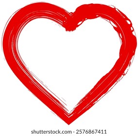 Red love heart of rough ink strokes isolated, Valentine's Day or wedding hand drawing symbol