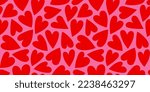 Red love heart seamless pattern illustration. Cute romantic pink hearts background print. Valentine