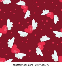 Red love heart seamless pattern. Seamless pattern with flying hearts on the pink background. For textile, paper, wallpaper, packaging, cards. 
