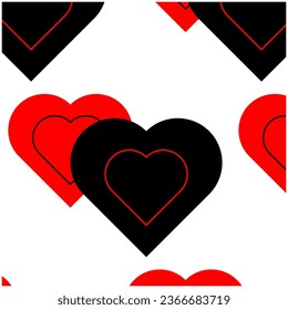 Ilustración de patrones sin fisuras del corazón de amor rojo. Corta impresión de fondo de corazones románticos. Textura de fondo del Día de San Valentín, diseño romántico de boda.