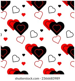 Red love heart seamless pattern illustration. Cute romantic hearts background print. Valentine's Day holiday background texture, romantic wedding design.