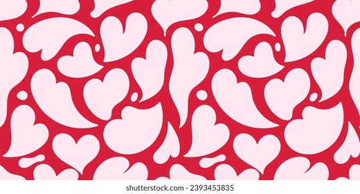 Red love heart seamless pattern illustration. Romantic background print. Valentine's day holiday backdrop texture, liquid romantic shape wedding wallpaper design.