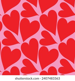 Red love heart seamless pattern illustration. Cute romantic pink hearts background print. Valentine's day holiday backdrop texture, romantic wedding design.