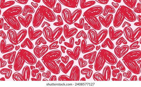 Red love heart seamless pattern illustration. Romantic background print. Valentine's day holiday backdrop texture, liquid romantic shape wedding wallpaper design.
