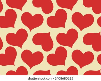 Red love heart seamless pattern illustration. Cute romantic redhearts background print. Valentine's day holiday backdrop texture, romantic wedding design.