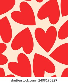 Red love heart seamless pattern illustration. Cute romantic pink hearts background print. Valentine's day holiday backdrop texture, romantic wedding design.